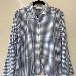 Vintage Liz Claiborne Blue & White Plaid Button Up Top Size Medium